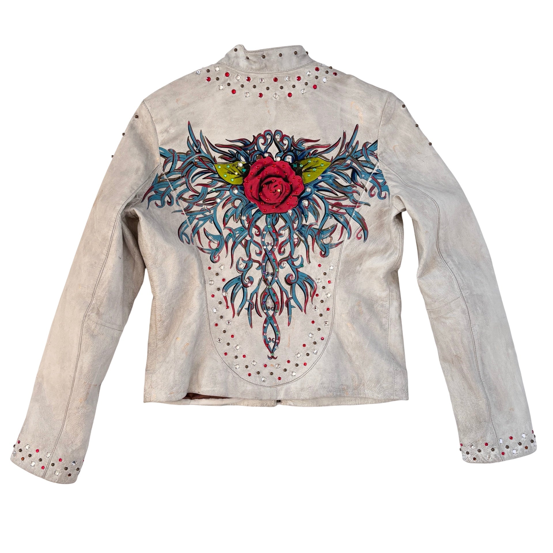 2000s Painted Rose & Studded Leather Jacket (S/M)