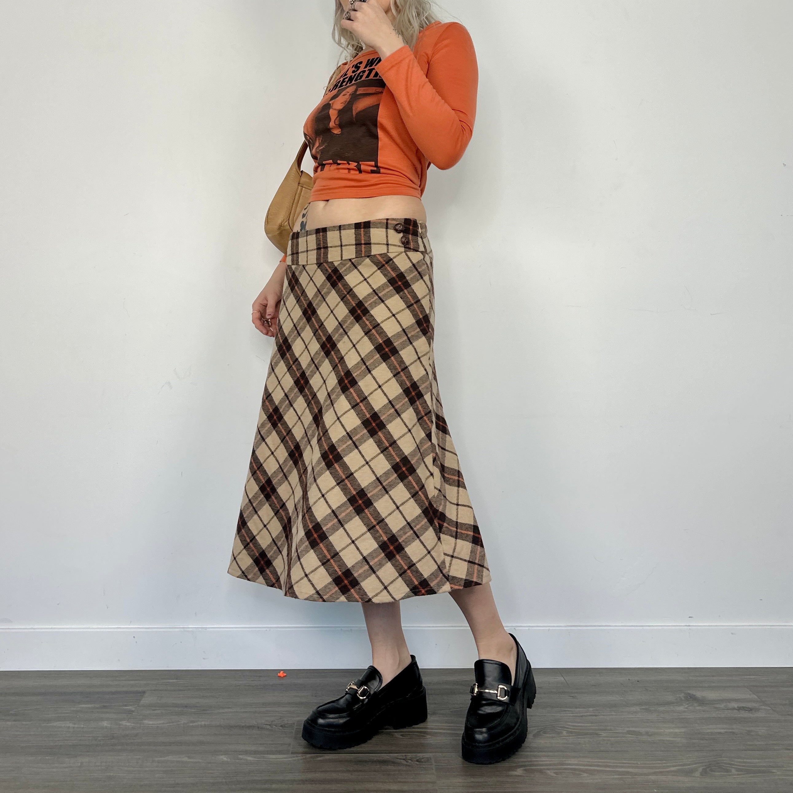 Plaid A-Line Midi Skirt (S/M)