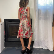 90s euro floral & cheetah print mesh midi dress (XS/S)