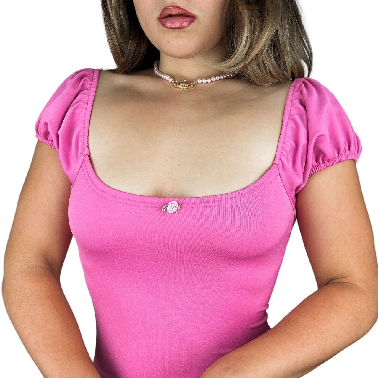 90s Bubblegum Puff Sleeve Midi Dress (L)