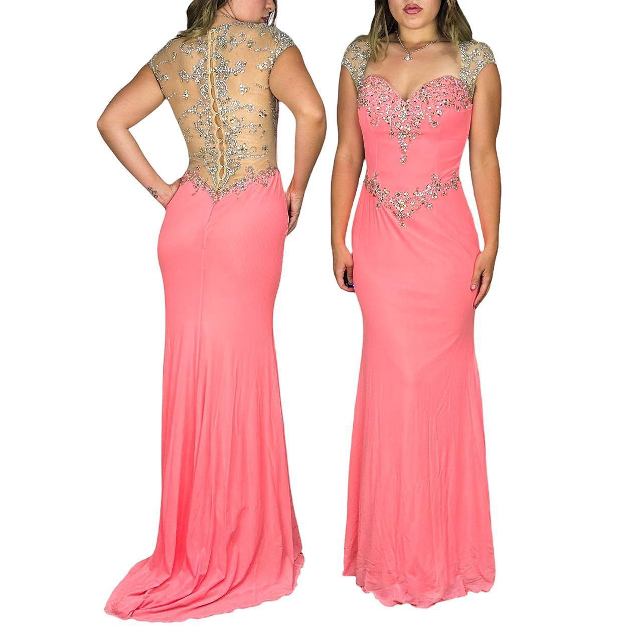 Y2K Bejeweled Mesh Prom Dress (M)