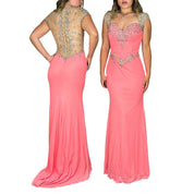 Peachy Bejeweled Mesh Gown (M)