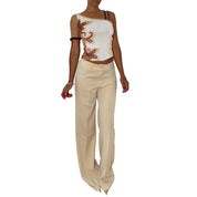 Italian vintage deadstock ivory cream low-rise tailored trousers with straight wide leg & front pleats