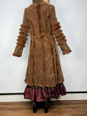 Celestial Embroidered Velvet Genuine Fur Trim Coat (L)