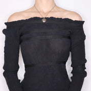 Y2K Italian Black Textured Off the Shoulder Top (XS)