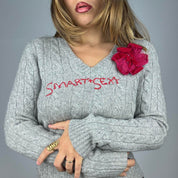 Hand-Embroidered “Smart + Sexy” Cashmere Sweater (M)