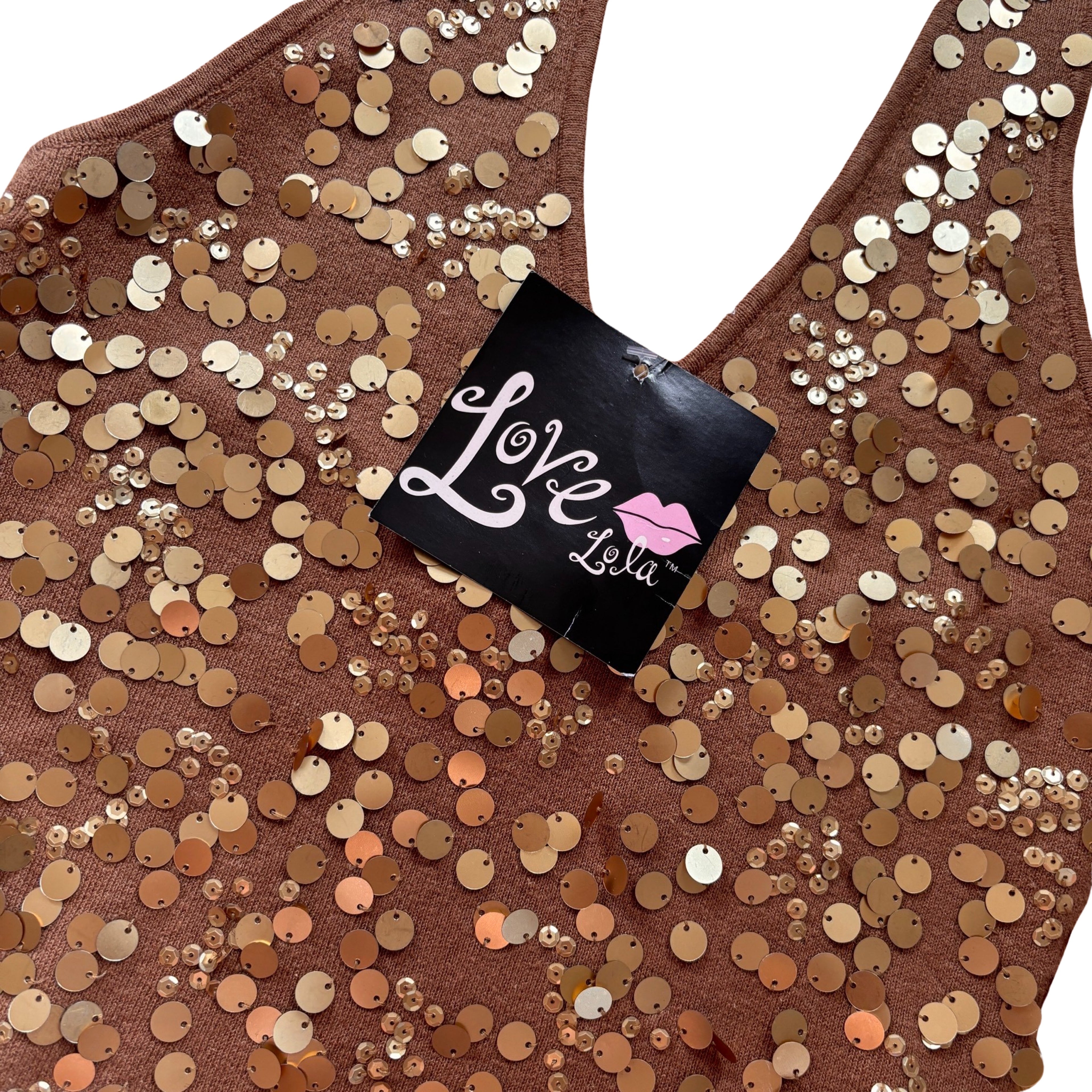 Y2K Deadstock Gold Sequin Halter (M)