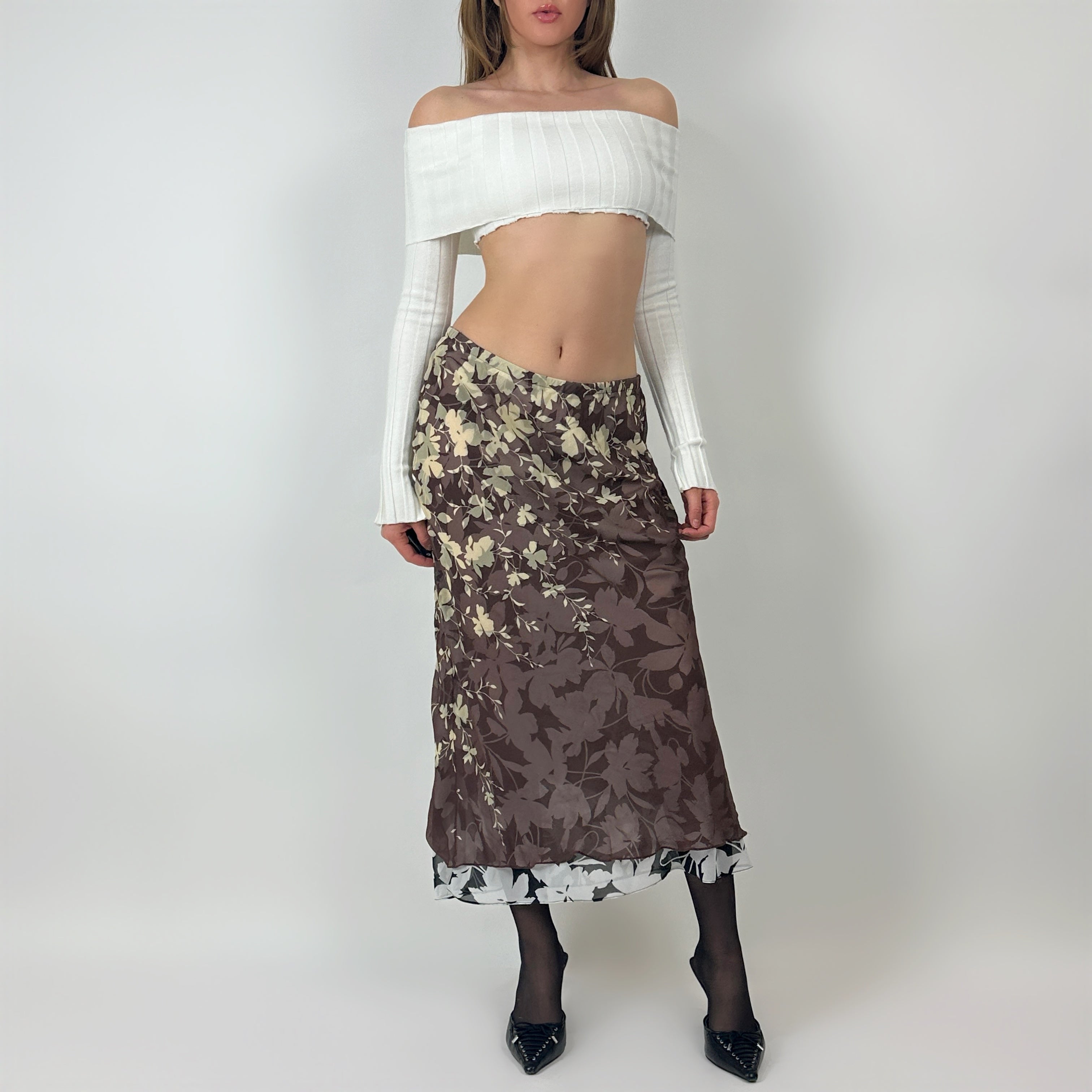 Vintage Silk Printed Maxi Skirt (S/M)