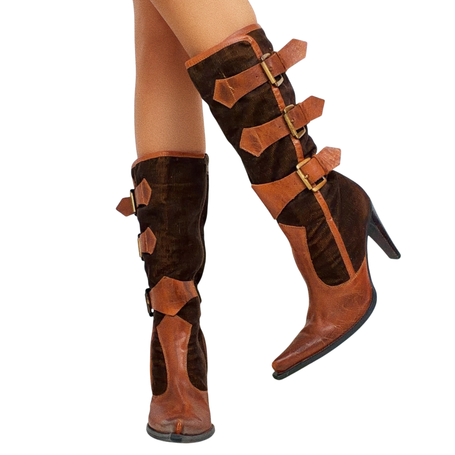 Leather & Corduroy Heeled Boots (7.5)