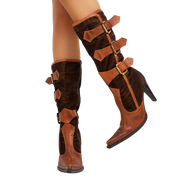 Leather & Corduroy Heeled Boots (7.5)