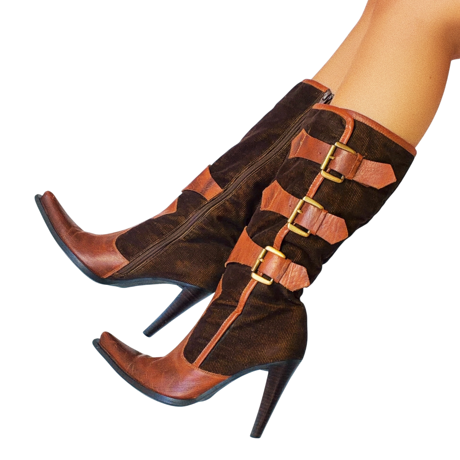Leather & Corduroy Heeled Boots (7.5)