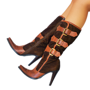 Leather & Corduroy Heeled Boots (7.5)