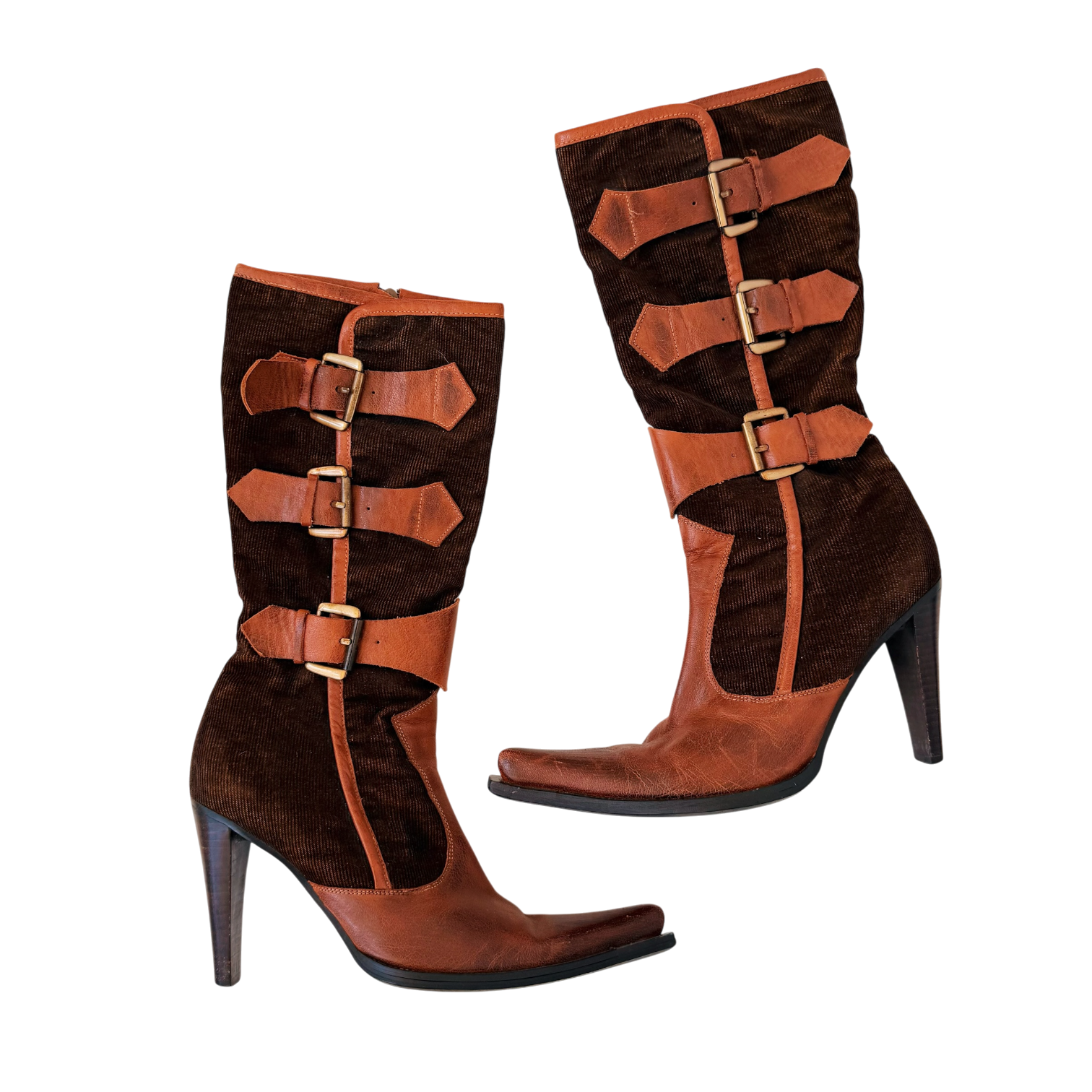 Leather & Corduroy Heeled Boots (7.5)