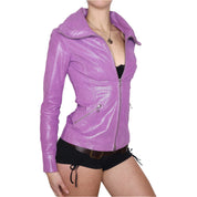 Y2K Sexy Purple Leather Moto Jacket (XS)