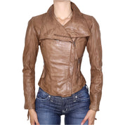 Y2K Sexy Brown Leather Moto Jacket (XS)