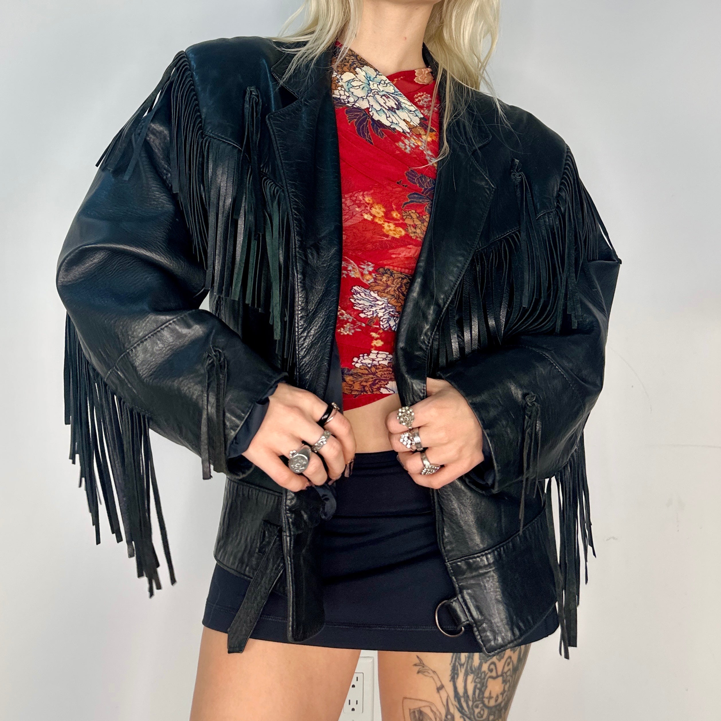 Vintage Fringe Leather Jacket (Medium)