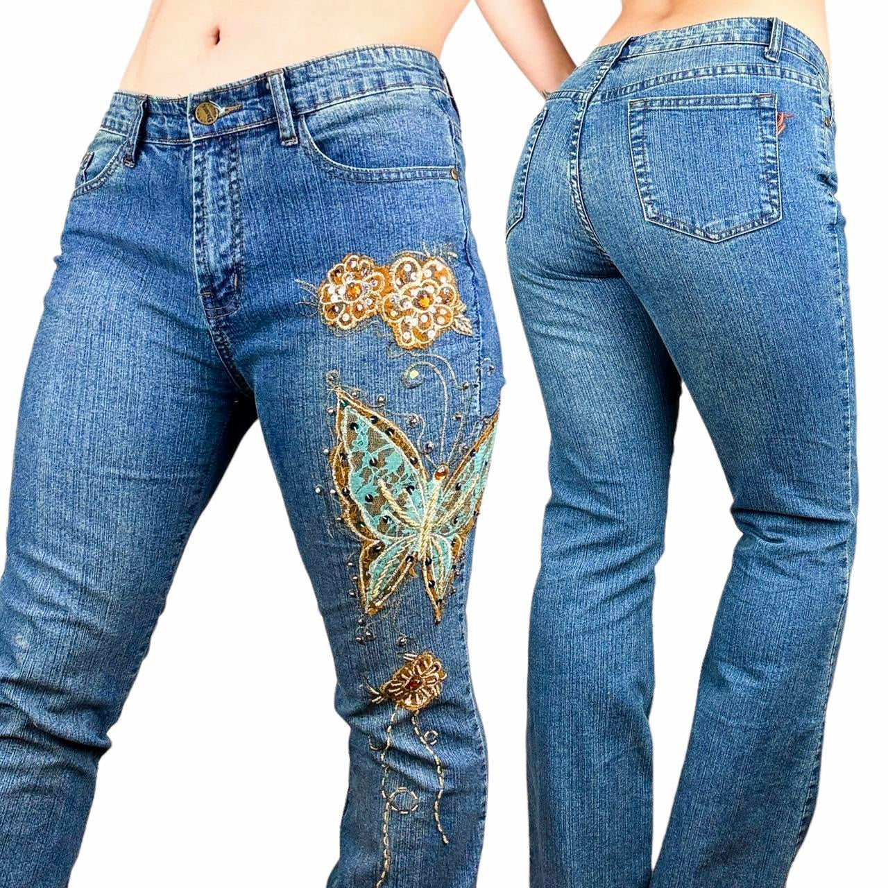 Y2K Butterfly Flare Jeans (M/L)