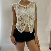 Vintage crocheted tank with pearls (XS/M)