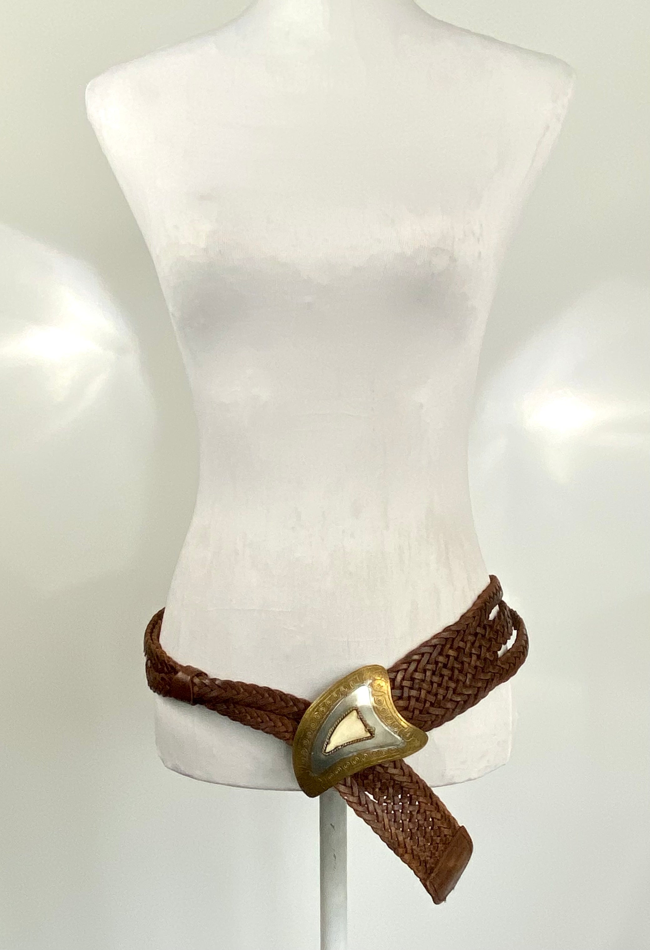 Sweet Leather Vintage Belt With Brass And Bone Inlay