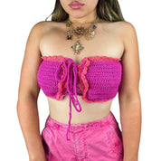 Crochet Lace Up Crop Top (M)