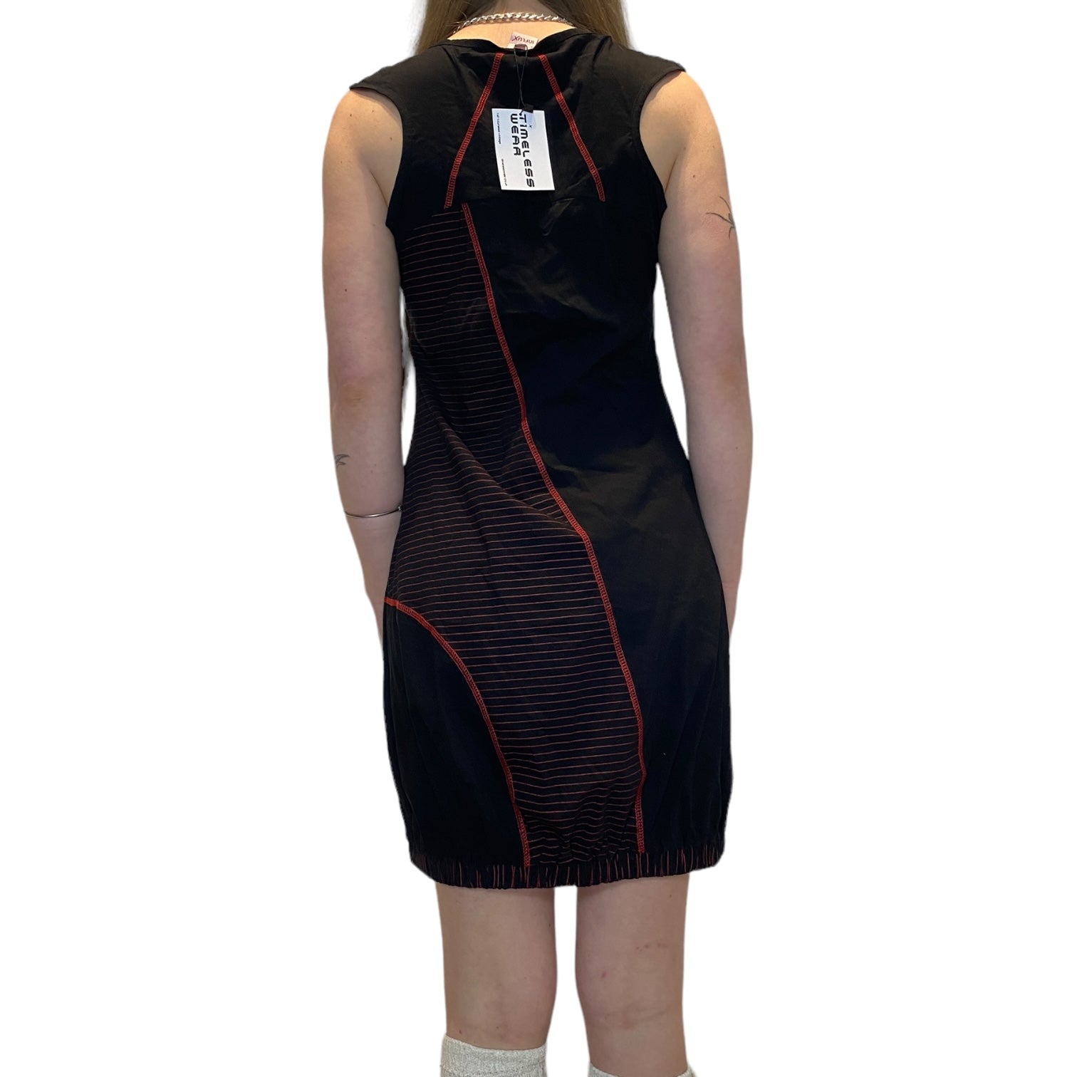 90s Archive Utility Bubble Dress with Gothic Print (S/M)