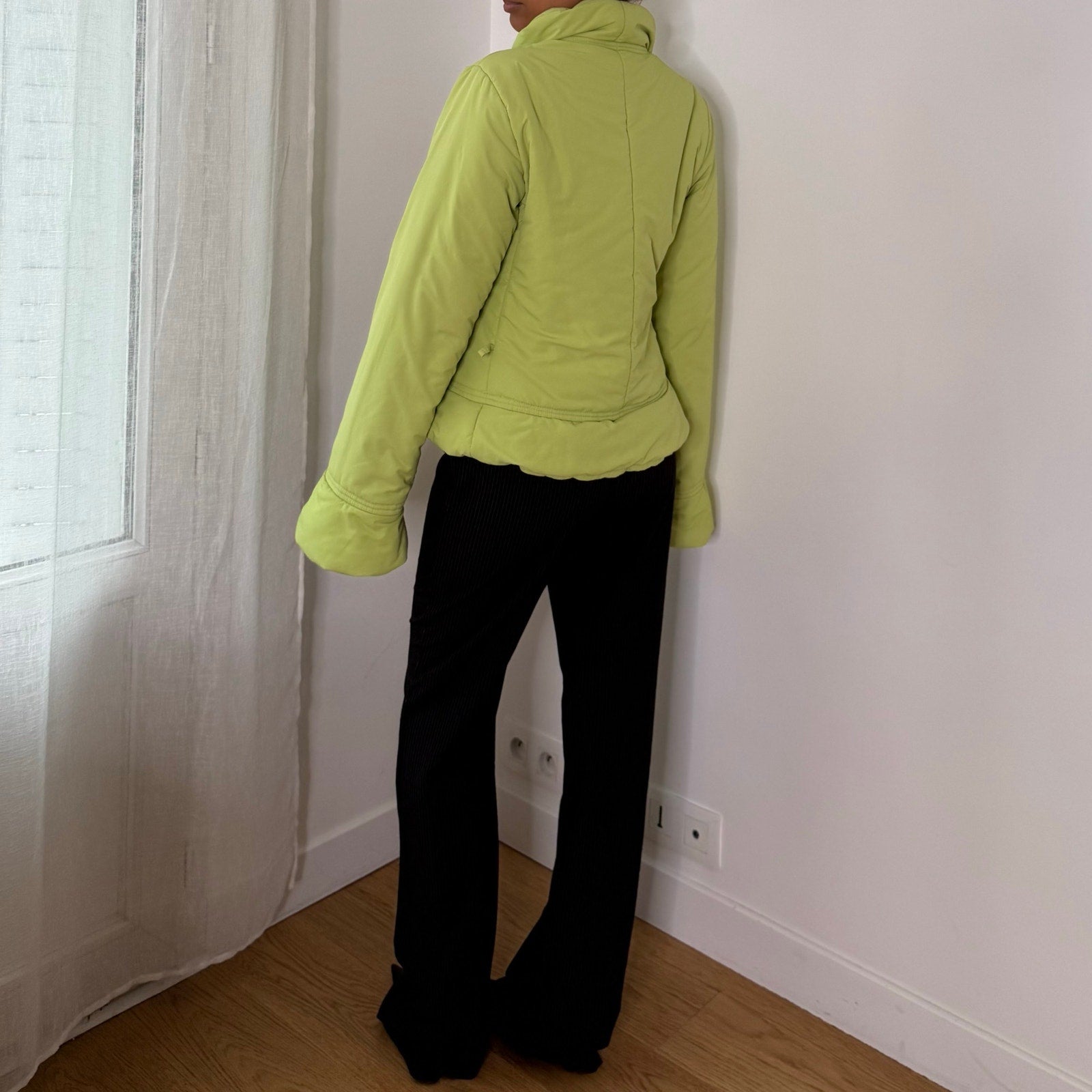 Italian vintage lime green padded jacket with oversized shawl collar