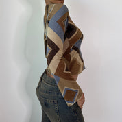 Vintage Brown Blue Geometric Glitter Mesh Top (S) ⠀