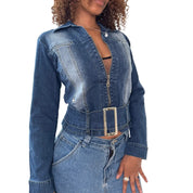Vintage Italian Denim Belted Zip Jacket (S)