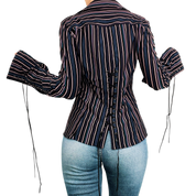 Striped Lace Up Blouse (M)
