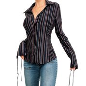 Striped Lace Up Blouse (M)
