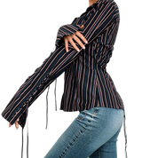 Striped Lace Up Blouse (M)