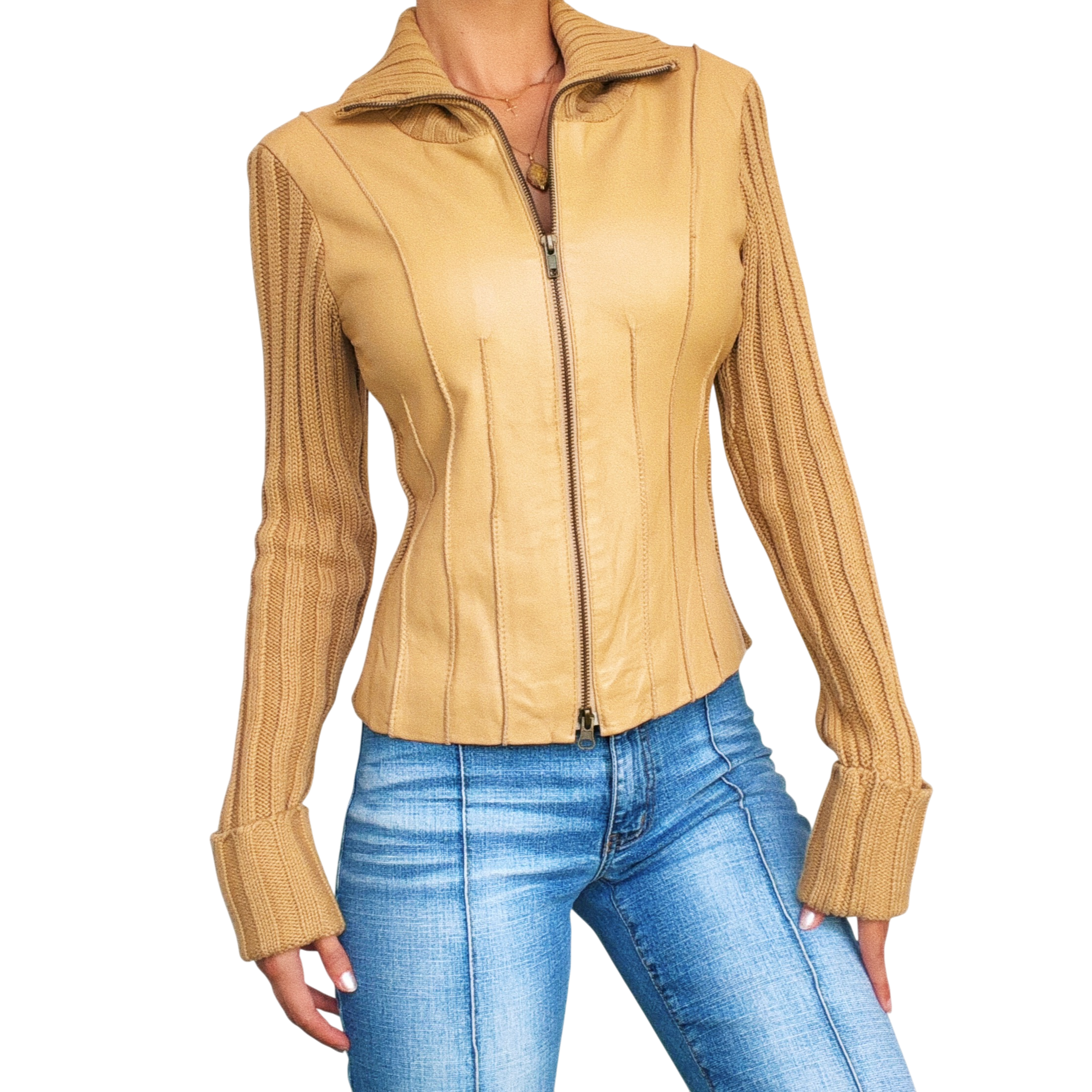 Bebe Leather & Knit Cardi Jacket (XS/S)