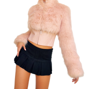 Baby Pink Leather & Faux Fur Jacket (XS)