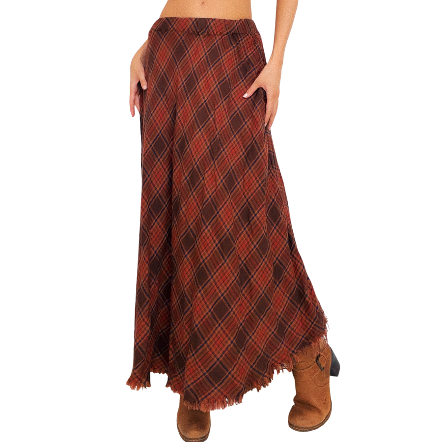 Frayed Plaid Maxi Skirt (XS/S)