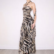 Y2K Silk Animal Print Gown (XS)