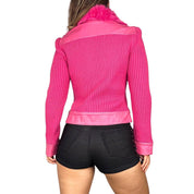 Y2K Hot Pink Furry Leather Jacket (M)