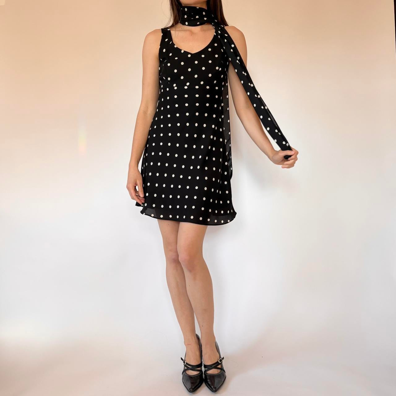 90s Polka Dot Mini Dress & Scarf Set (XS)