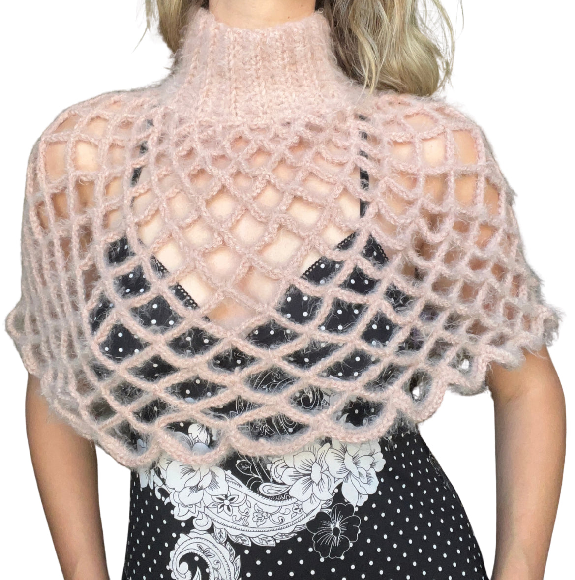 Blush Pink Turtleneck Mesh Shawl (S/M)