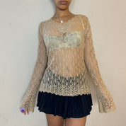 Vintage Crochet Sweater with Sequins (S/M)