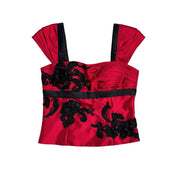 Y2K Floral Embroidered Satin Bustier Top (M)