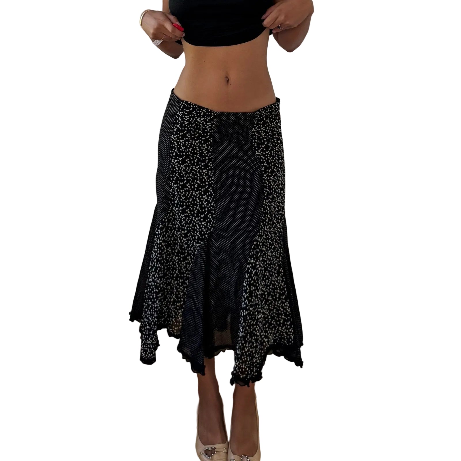Vintage Italian Polka Dot Mesh Midi Skirt (S)