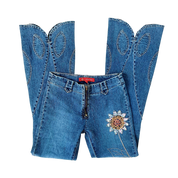 Early 2000s Beaded Sunflower Jeans (XS)