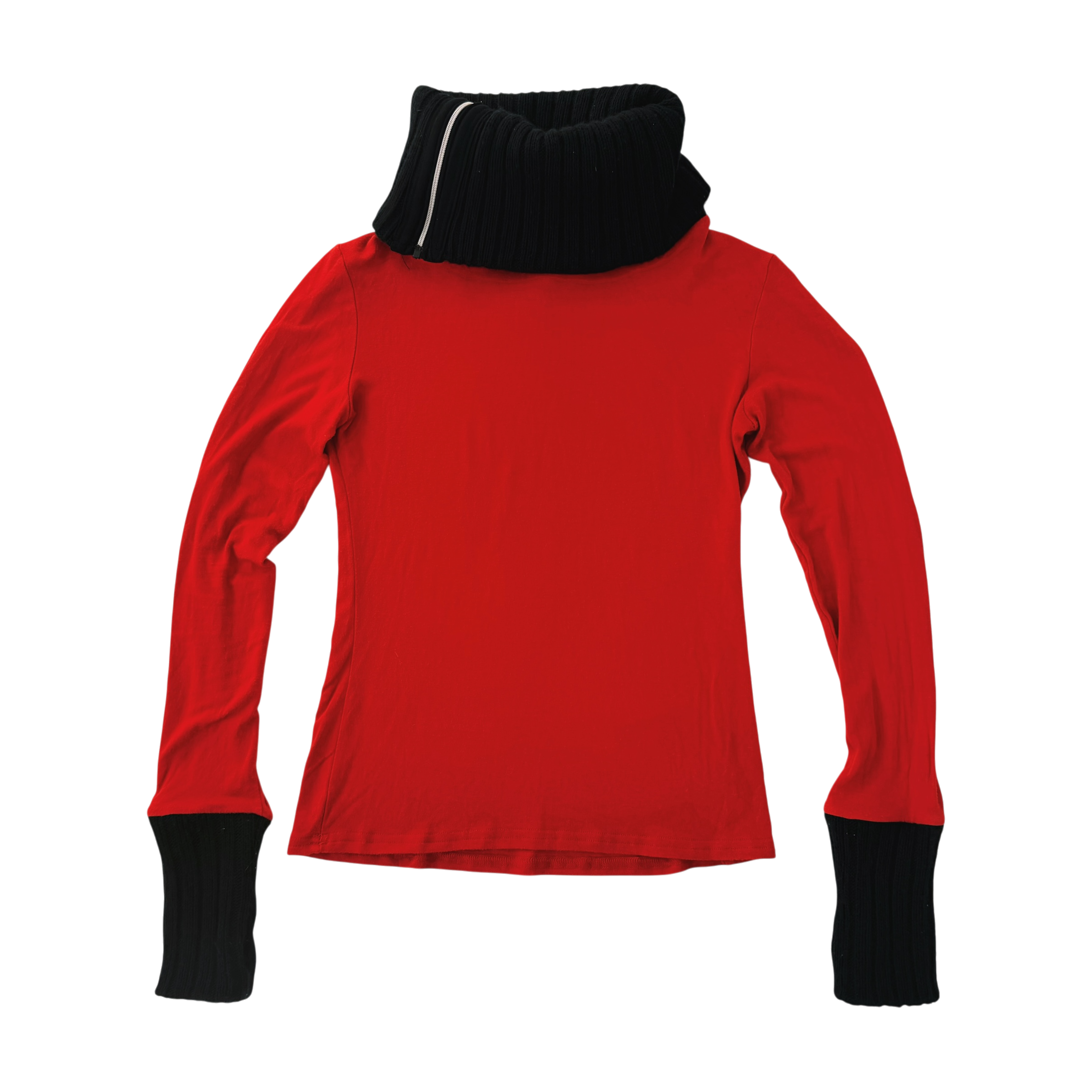 French Vintage Red & Black Turtleneck Top (S)