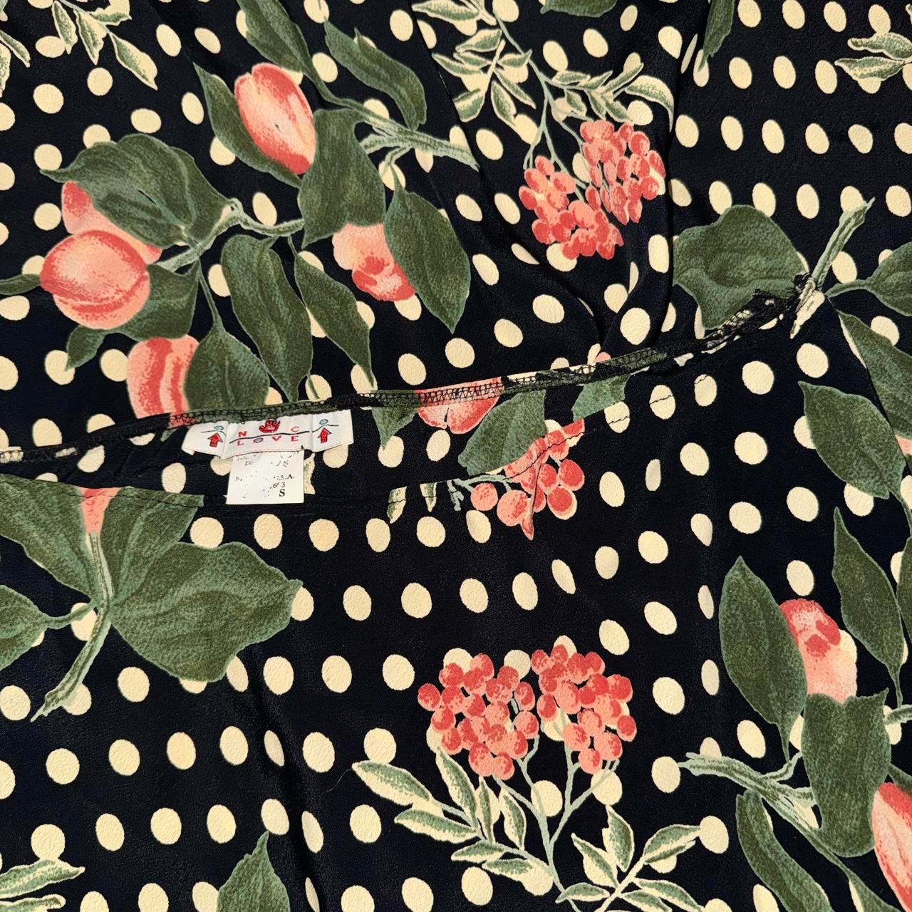 Vintage Fruit Print Polka Dot Maxi Skirt (S)