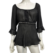 Vintage Sheer Milkmaid Lace Ruffle Top (M)