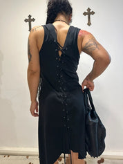 Vintage Avant Garde Black Gothic Back Lace Up Black Jersey Top (M)