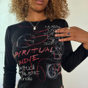 Vintage Italian Black Graphic Long Sleeve Top (S)