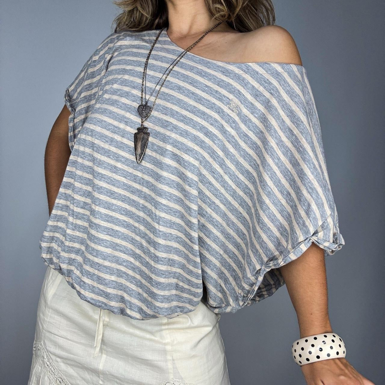 Burberry Blue Label Grey & Cream Dolman Sleeve Top (one size)