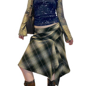 90s Checkered Asymmetrical Midi Skirt (M)