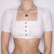 Y2K White Cotton Milkmaid Crop Top (S)